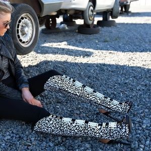 PRIVILEGED Black White Knee High Boots